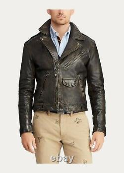 RRL Ralph Lauren Leather Moto Brown Biker 1940's Jacket Men's M Medium RRL