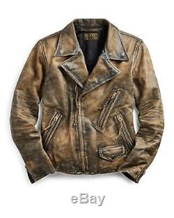 RRL Ralph Lauren Leather Moto Motorcycle Distressed Leather Jacket Men's Small S