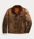 Rrl Ralph Lauren Shearling Leather Brown Distressed Deck Jacket Men's Medium M