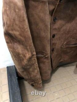 RRL Ralph Lauren Shearling-Trim Tan Distressed Leather Car Coat Jacket NWT S