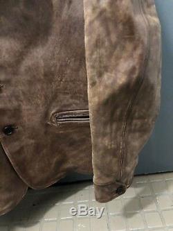RRL Ralph Lauren Shearling-Trim Tan Distressed Leather Car Coat Jacket NWT XL