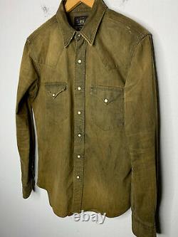 RRL Ralph Lauren Small Western Shirt Polo Rodeo Concho Distressed Brown Green