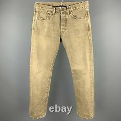 RRL by RALPH LAUREN Size 30 Khaki Washed Distressed Denim Button Fly Jeans