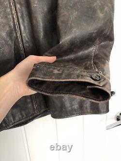 Ralph Lauren Distressed Brown Leather Jacket Coat M Pockets Lined Zip Up