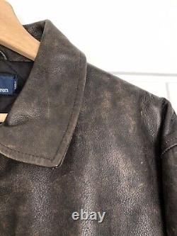 Ralph Lauren Distressed Brown Leather Jacket Coat M Pockets Lined Zip Up