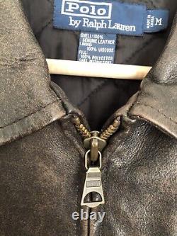 Ralph Lauren Distressed Brown Leather Jacket Coat M Pockets Lined Zip Up