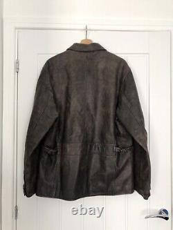 Ralph Lauren Distressed Brown Leather Jacket Coat M Pockets Lined Zip Up