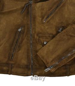 Ralph Lauren Polo Distressed Brown Suede Leather Biker Moto Jacket XL New $895
