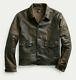 Ralph Lauren Rrl Brown Distressed Leather Vintage Newsboy Jacket M New $2200