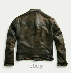 Ralph Lauren RRL Brown Distressed Leather Vintage Newsboy Jacket M New $2200