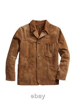 Ralph Lauren RRL Brown Distressed Roughout Suede Teslin Chore Jacket New