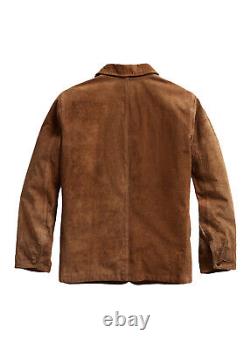 Ralph Lauren RRL Brown Distressed Roughout Suede Teslin Chore Jacket New