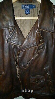 Ralph Lauren Sierra Brown Motorcycle Distressed Leather Jacket Men's