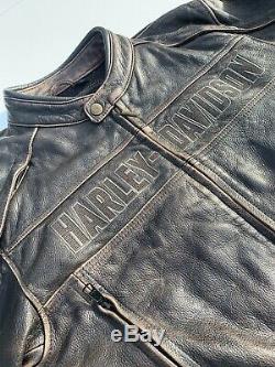 Rare Harley Davidson Mens ROADWAY Distressed Brown Leather Jacket XL 98002-11VM
