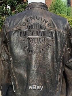 Rare Harley Davidson Mens ROADWAY Distressed Brown Leather Jacket XL 98002-11VM