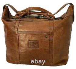 Rare Vintage Authentic Brown Leather Duffle Overnight Weekend Bag Made in Italy