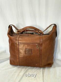 Rare Vintage Authentic Brown Leather Duffle Overnight Weekend Bag Made in Italy