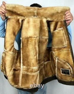 Real 100% Sheepskin Shearling Leather Espresso/gold Misty Men Vest Jacket S-8xl
