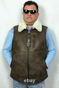 Real 100% Sheepskin Shearling Leather Espresso/ivory Men Vest Jacket S-8xl, Nwt