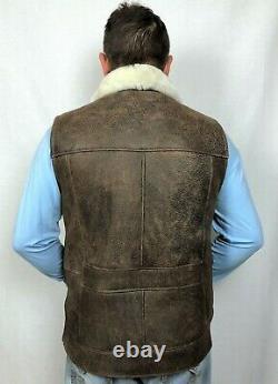 Real 100% Sheepskin Shearling Leather Espresso/ivory Men Vest Jacket S-8xl, Nwt