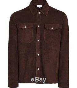 Reiss Mick Brown Suede Jacket Overshirt Medium Vintage Distressed RRP £375