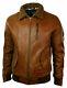 Retro Men's Real Leather Hooded Fur Bomber Aviator Distressed Wax Brown Jacket