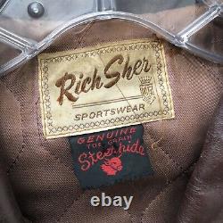 Rich Sher 1950's Vintage Steerhide Leather Half Belt Distressed Jacket Biker 40