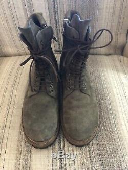 Rick Owens Men's Dark Shadow Distressed Suede Army Hiking Boots. Orig $1800