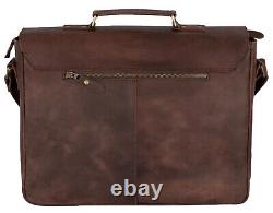 Rustic Distressed Black Leather Laptop Messenger Bag for Men & Women
