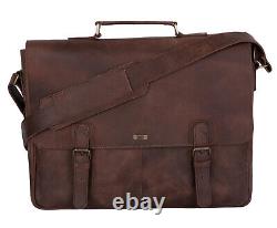 Rustic Distressed Brown Leather Laptop Messenger Bag for Men & Women