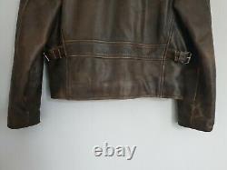 SCHOTT NYC Mens Jacket Thick Leather Wool Distress Brown Bomber Flying Biker M/L