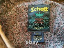 Schott 673 Brown Heavyweight Waxed Distressed Cowhide Leather Moto Jacket- XL