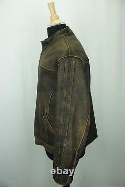 Schott NYC Brown Distressed Bomber Cafe RACER Mens Leather Jacket Sz XL