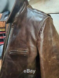 Schott Nyc Storm # 673- Distress Brown Retro Leather jacket MADE IN USA NEWT XL