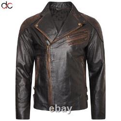 Skull Rider Distressed Brown Motorcycle Leather Jacket For Men's