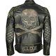 Skull And Bones Distressed Vintage Motorcycle Leather Jacket Free Shipping