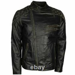 Skull and Bones Distressed Vintage Motorcycle Leather Jacket Free Shipping