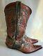 Stetson Mens Outlaw Eagle Western Distressed Wingtip Leather Cowboy Boots Sz 11d