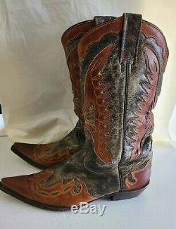 Stetson Mens Outlaw Eagle Western Distressed Wingtip Leather Cowboy Boots Sz 11D