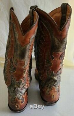 Stetson Mens Outlaw Eagle Western Distressed Wingtip Leather Cowboy Boots Sz 11D