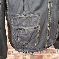 Superdry Leather Flight Jacket Mens Large Dark Brown Biker Distressed