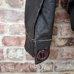 Superdry Leather Flight Jacket Mens Large Dark Brown Biker Distressed