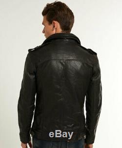 Superdry Ryan Four Pocket Distressed Leather Jacket Size L 40 (102cm) RRP £199