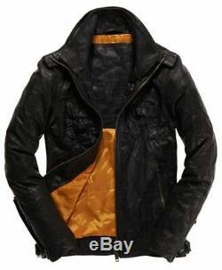 Superdry Ryan Four Pocket Distressed Leather Jacket Size RRP £199 M 38" 97cm