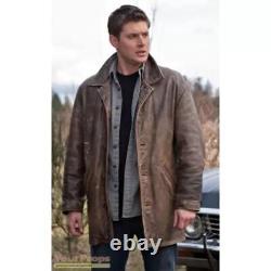 Supernatural Dean Winchester Cosplay Classic Real Leather Trench Biker Overcoat