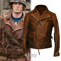 The First Avengers Captain America Distressed Brown Biker Real Leather Jacket