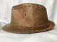 True Religion Fedora Leather Hat 100% Stitching Brown Large Xl Distressed Cap