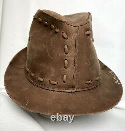 True Religion Fedora Leather Hat 100% Stitching Brown Large XL Distressed Cap