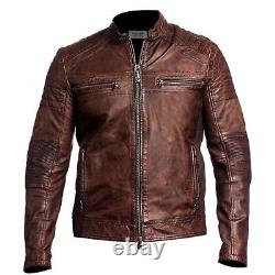 UK Men's Biker Vintage Motorcycle Distressed Brown Cafe Racer New Leather Jacket