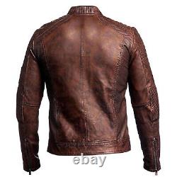 UK Men's Biker Vintage Motorcycle Distressed Brown Cafe Racer New Leather Jacket